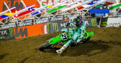 Jason Anderson hitting a turn at Anaheim 3 AMA Supercross | Credit: Jeff Kardas