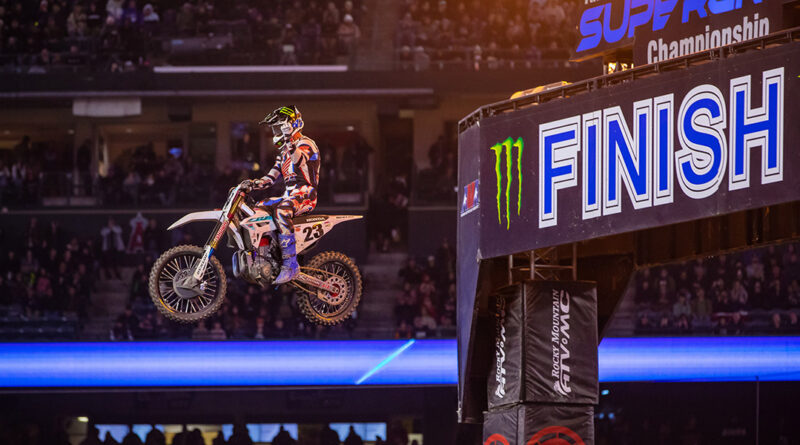 Chase Sexton flying through the air at Anaheim 2 AMA Supercross | Credit: Jeff Kardas