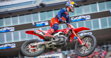 Jett Lawrence catching air at Foxborough AMA Supercross | Credit: Jeff Kardas