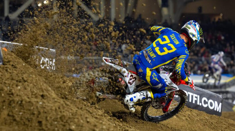 Chase Sexton turning up dirt at San Diego Supercross | Courtesy of Team Honda HRC