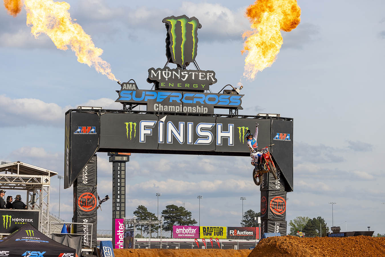 Chase Sexton lighting the torches at the Atlanta AMA Supercross event