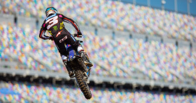 Eli Tomac catching some air at Daytona AMA Supercross | Credit: Jeff Kardas