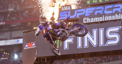 Eli Tomac lighting the torches at the Glendale AMA Supercross event